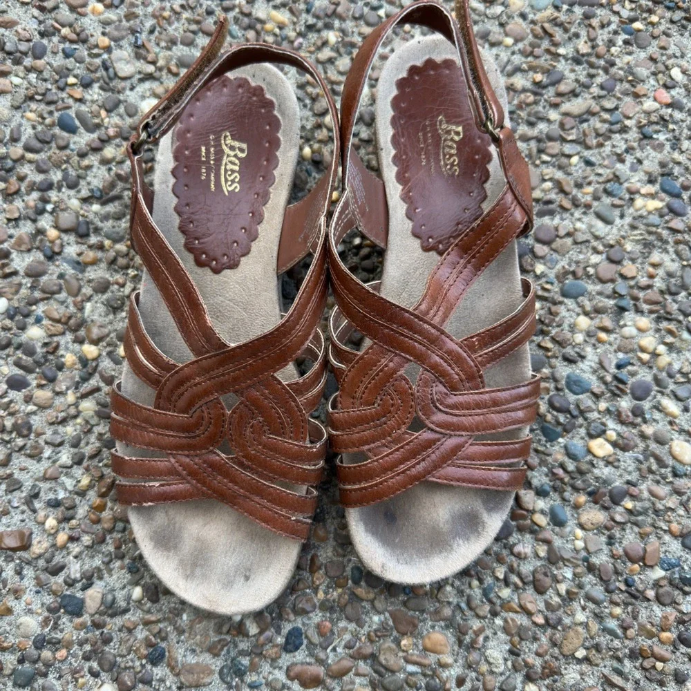 GH Bass Gretta Brown Strappy Slingback Wedge Sandals Womens 7.5‎ M 4128-200